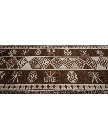 Cream & Brown Vintage Herki Runner - 2`9" x 12`5"