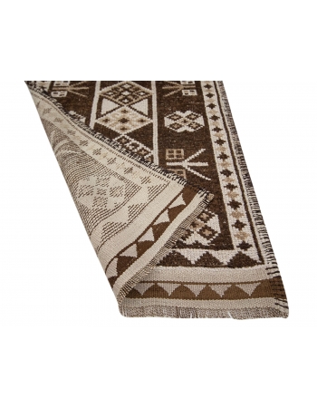 Cream & Brown Vintage Herki Runner - 2`9" x 12`5"