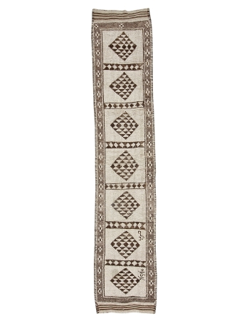 Ivory & Brown Vintage Unique Runner Rug - 2`6" x 12`2"