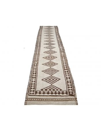 Unique Vintage Neutral Herki Wool Runner - 2`11" x 14`5"