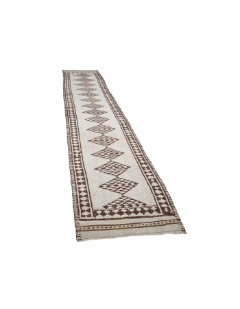 Unique Vintage Neutral Herki Wool Runner - 2`11" x 14`5"