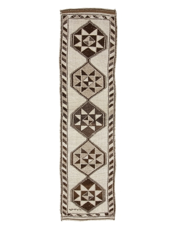 Brown & Cream Vintage Wool Runner - 2`11" x 11`9"