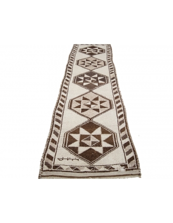 Brown & Cream Vintage Wool Runner - 2`11" x 11`9"