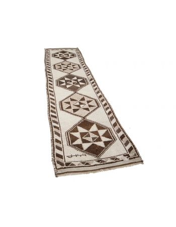 Brown & Cream Vintage Wool Runner - 2`11" x 11`9"