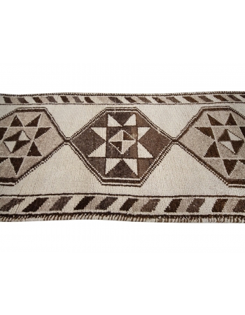 Brown & Cream Vintage Wool Runner - 2`11" x 11`9"