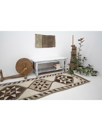 Brown & Cream Vintage Wool Runner - 2`11" x 11`9"