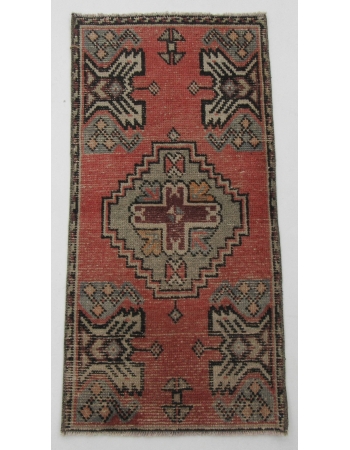 Vintage Turkish Mini Wool Rug - 1`8" x 3`4"