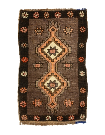 Brown & Orange Vintage Turkish Mini Rug - 1`10" x 2`11"