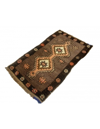 Brown & Orange Vintage Turkish Mini Rug - 1`10" x 2`11"