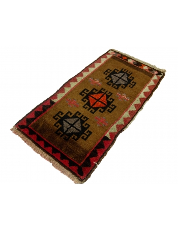 Mini Brown Vintage Rug / Door Mat - 1`8" x 3`1"