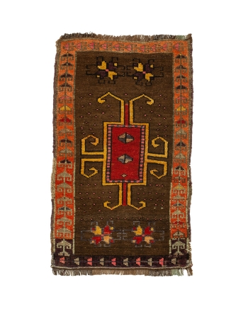 Orange & Brown Vintage Mini Rug - 1`10" x 3`0"