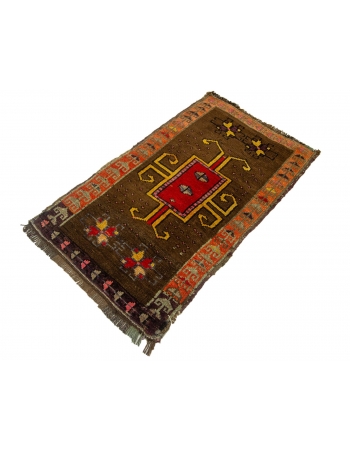 Orange & Brown Vintage Mini Rug - 1`10" x 3`0"