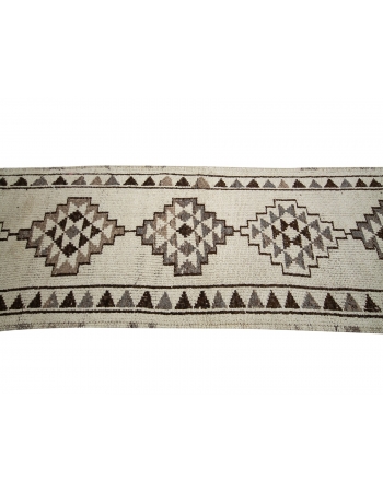 Vintage Wool Cream & Brown Runner - 2`7" x 12`5"