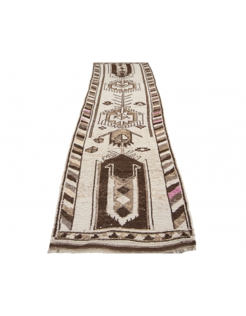 Vintage Brown & Cream Wool Runner - 2`11" x 12`8"