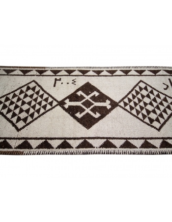 Brown & Cream Vintage Wool Runner Rug - 2`10" x 12`5"