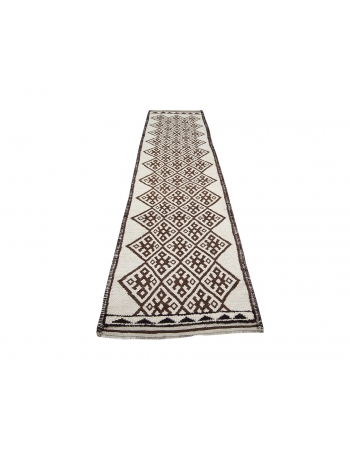 Unique Vintage Cream & Brown Herki Runner - 2`11