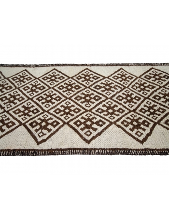 Unique Vintage Cream & Brown Herki Runner - 2`11" x 13`1"