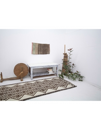 Unique Vintage Cream & Brown Herki Runner - 2`11