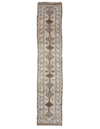 Vintage Neutral Unique Wool Herki Runner - 2`11" x 15`4"