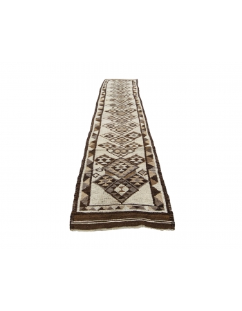 Brown & Cream Vintage Herki Runner - 2`9" x 13`5"