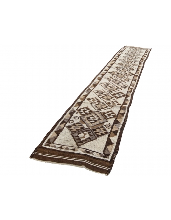 Brown & Cream Vintage Herki Runner - 2`9" x 13`5"