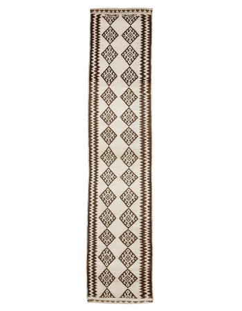 Brown & White Vintage Runner Rug - 2`9" x 13`3"