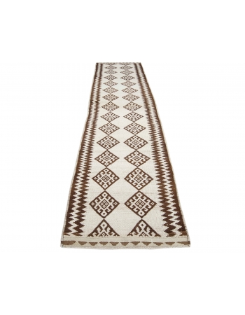 Brown & White Vintage Runner Rug - 2`9" x 13`3"