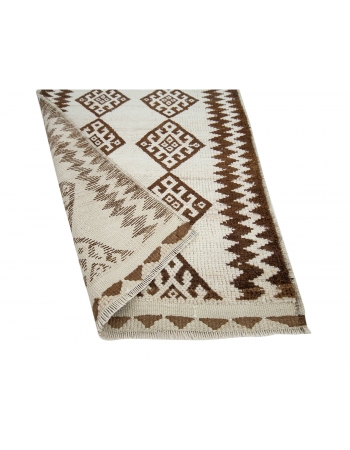 Brown & White Vintage Runner Rug - 2`9" x 13`3"