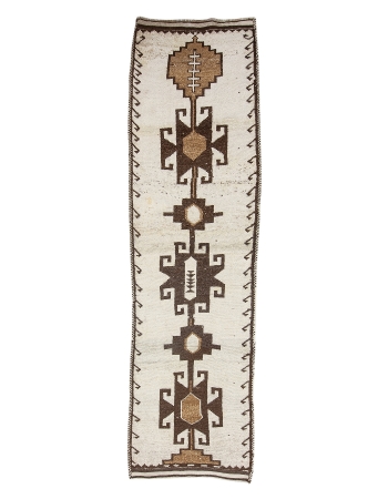 Vintage White & Brown Modern Runner Rug - 3`1" x 11`8"