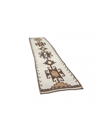 Vintage White & Brown Modern Runner Rug - 3`1" x 11`8"