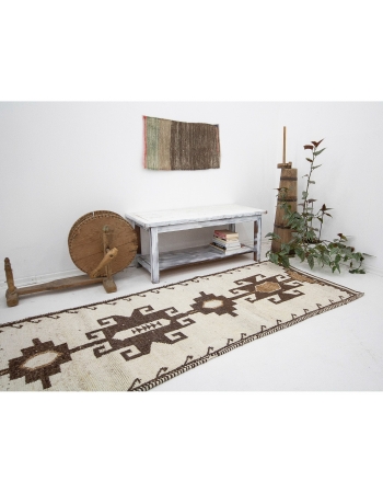 Vintage White & Brown Modern Runner Rug - 3`1" x 11`8"