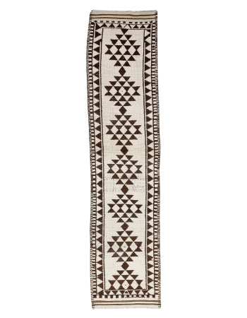 Unique White & Brown Vintage Runner - 2`9" x 11`8"