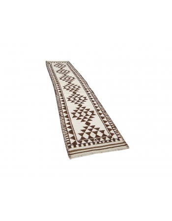 Unique White & Brown Vintage Runner - 2`9" x 11`8"