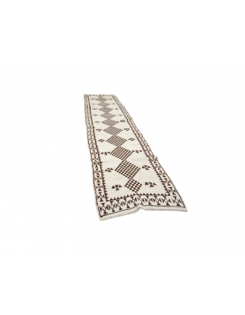 Vintage Brown & White Herki Runner - 3`1" x 12`1"