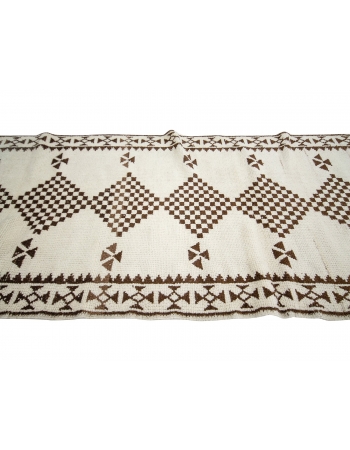 Vintage Brown & White Herki Runner - 3`1" x 12`1"