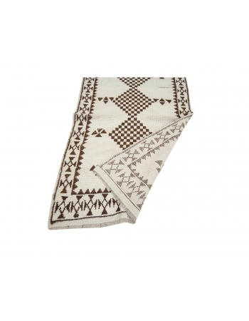 Vintage Brown & White Herki Runner - 3`1" x 12`1"