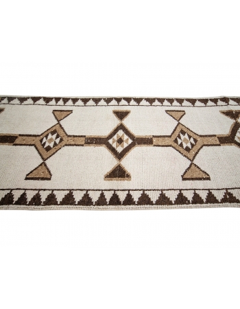 Brown & White Natural Wool Runner - 2`11" x 11`6"