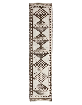 Brown & Cream Vintage Wool Runner - 2`9" x 11`6"