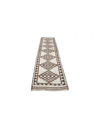 Brown & Cream Vintage Wool Runner - 2`9" x 11`6"