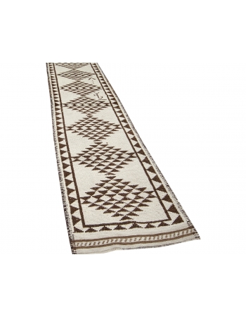 Brown & Cream Vintage Wool Runner - 2`9" x 11`6"