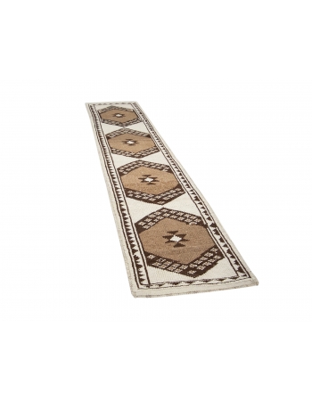 Unique Modern Vintage Brown & Cream Runner - 2`7" x 11`1"