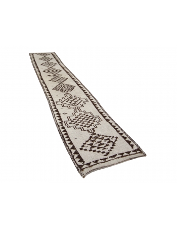 Unique Vintage Brown & White Runner Rug - 2`7" x 13`0"