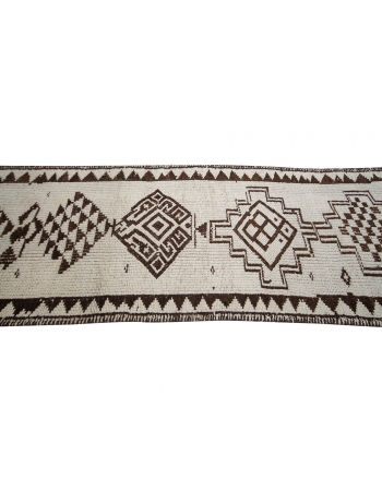 Unique Vintage Brown & White Runner Rug - 2`7" x 13`0"