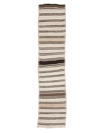 Cream & Brown Striped Kilim Runner - 2`6" x 11`6"