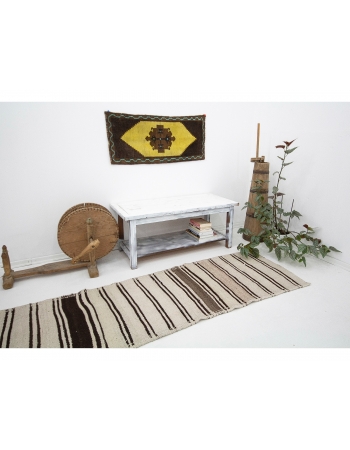 Cream & Brown Striped Kilim Runner - 2`6" x 11`6"