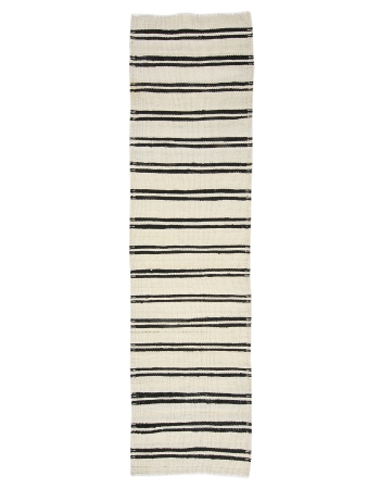 Black & White Striped Vintage Kilim Runner - 2`8" x 10`0"
