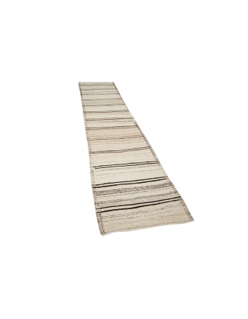 Vintage Natural Striped Kilim Runner - 2`6" x 11`10"