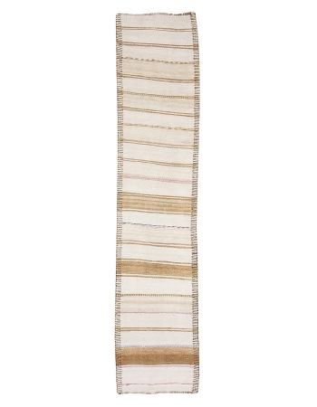 Vintage Cream & Brown Kilim Runner - 2`6" x 11`3"