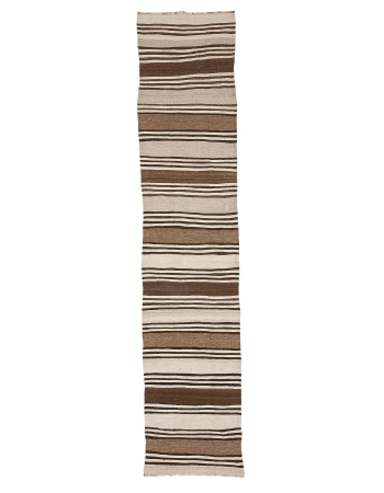 Striped Vintage Brown Kilim Runner Rug - 2`7" x 12`0"