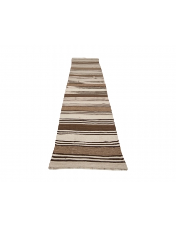 Striped Vintage Brown Kilim Runner Rug - 2`7" x 12`0"